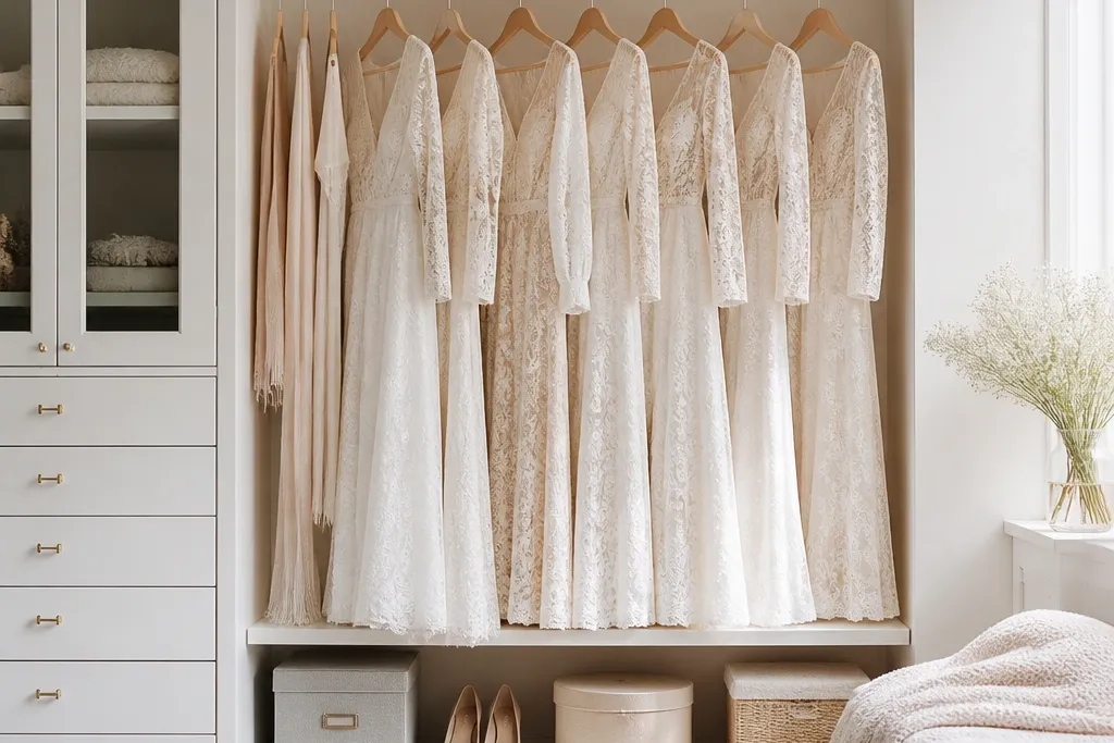 Compact-Space Long Sleeve Wedding Dress Organization