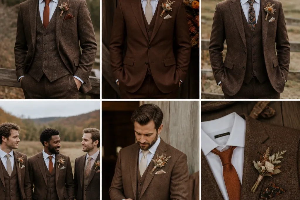 Brown Groom Suit Ideas for Rustic & Fall Weddings