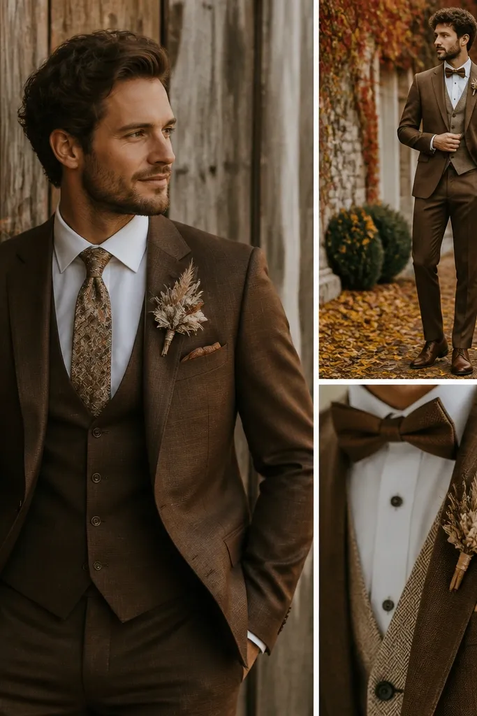 Brown Groom Suit Ideas for Rustic & Fall Weddings