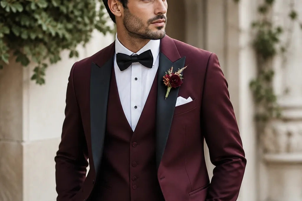Burgundy Groom Suit Looks for a Bold Wedding