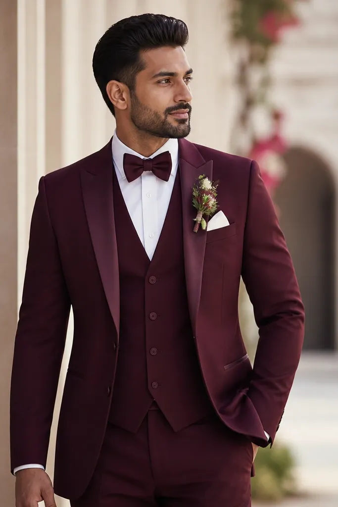 Burgundy Groom Suit Looks for a Bold Wedding