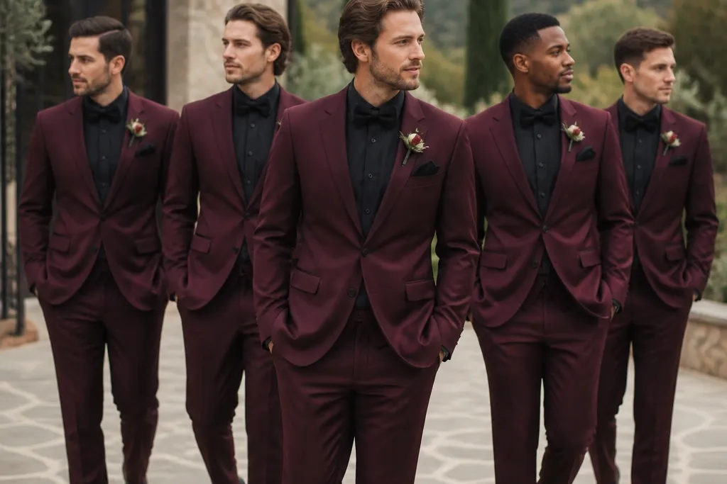Burgundy Groomsmen Attire for a Rich Palette