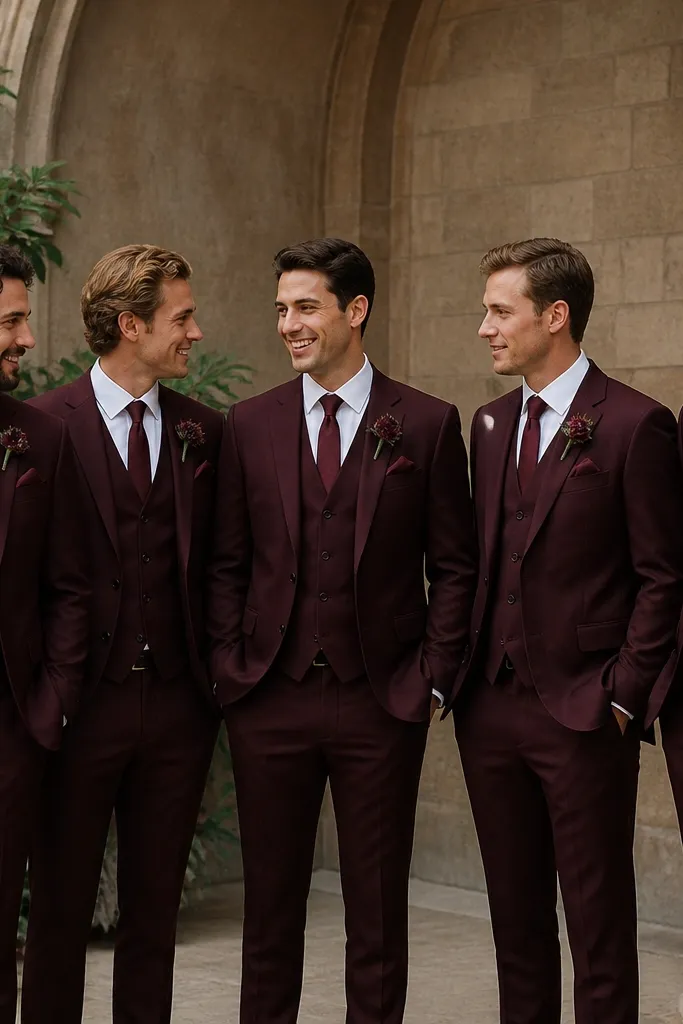 Burgundy Groomsmen Attire for a Rich Palette
