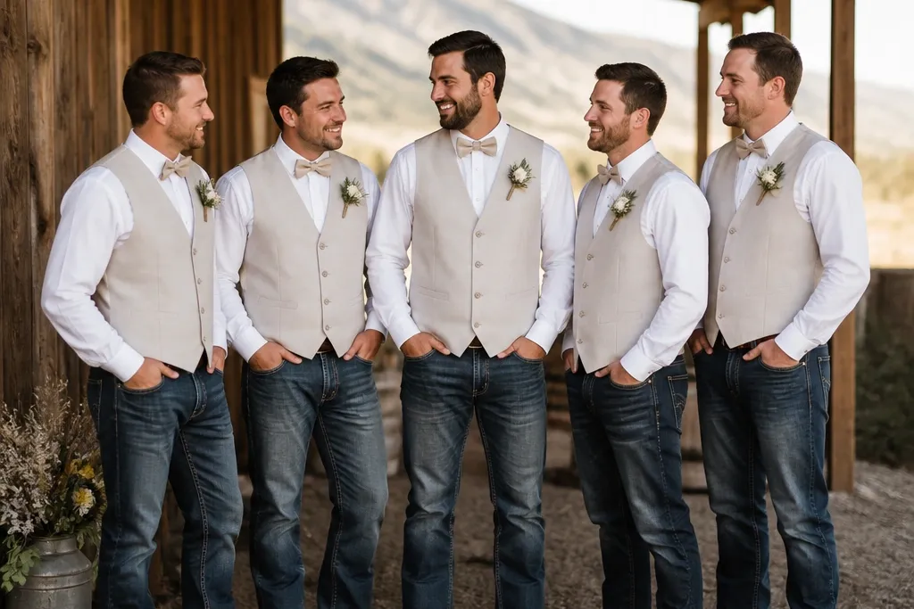 Jeans and Boots Groomsmen Attire-Rustic Style Guide