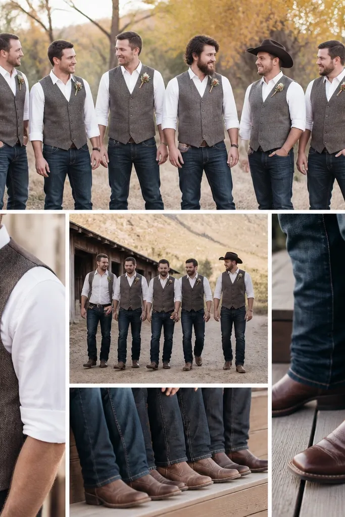 Jeans and Boots Groomsmen Attire-Rustic Style Guide