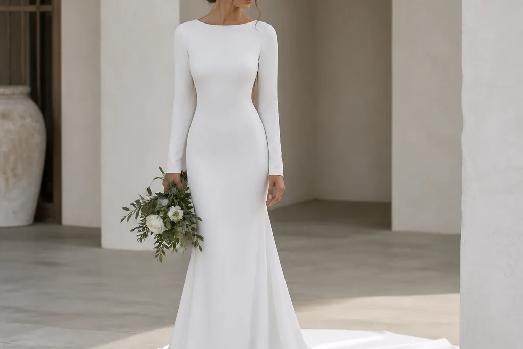 Modern Long Sleeve Wedding Dress for a Clean Look