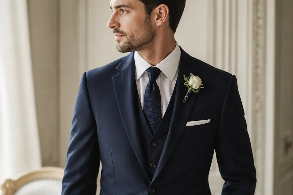 Navy Blue Groom Suit for a Wedding-Day Classic Look