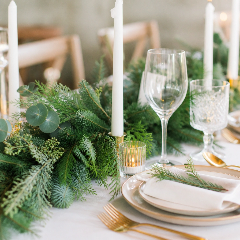 Year-Round Seasonal Evergreen Wedding Table Decor