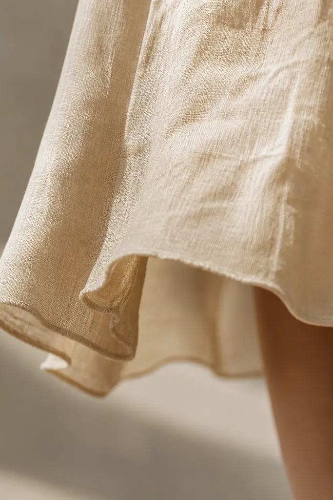 A close-up of a dress hem edge; the fabric looks slightly curled and uneven.