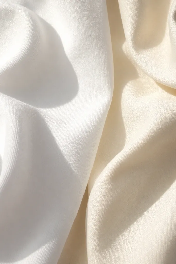 Two fabric swatches next to each other: one bright white and one creamy ivory; the difference is visible in warm light.