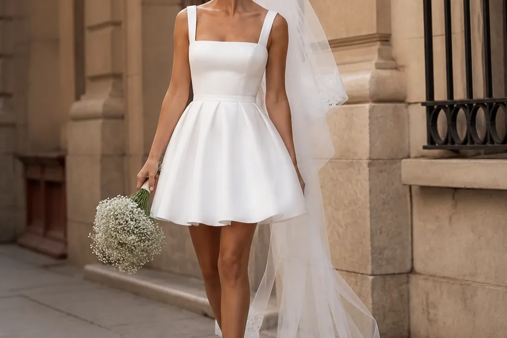 Short Wedding Dresses Styled with a Veil