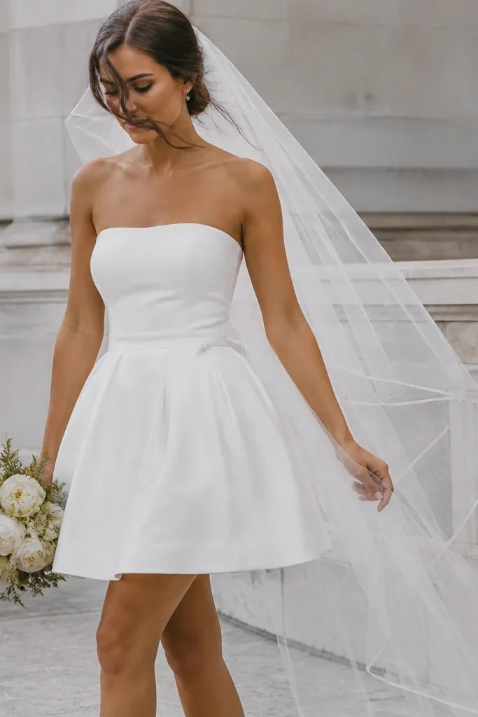 Short Wedding Dresses Styled with a Veil